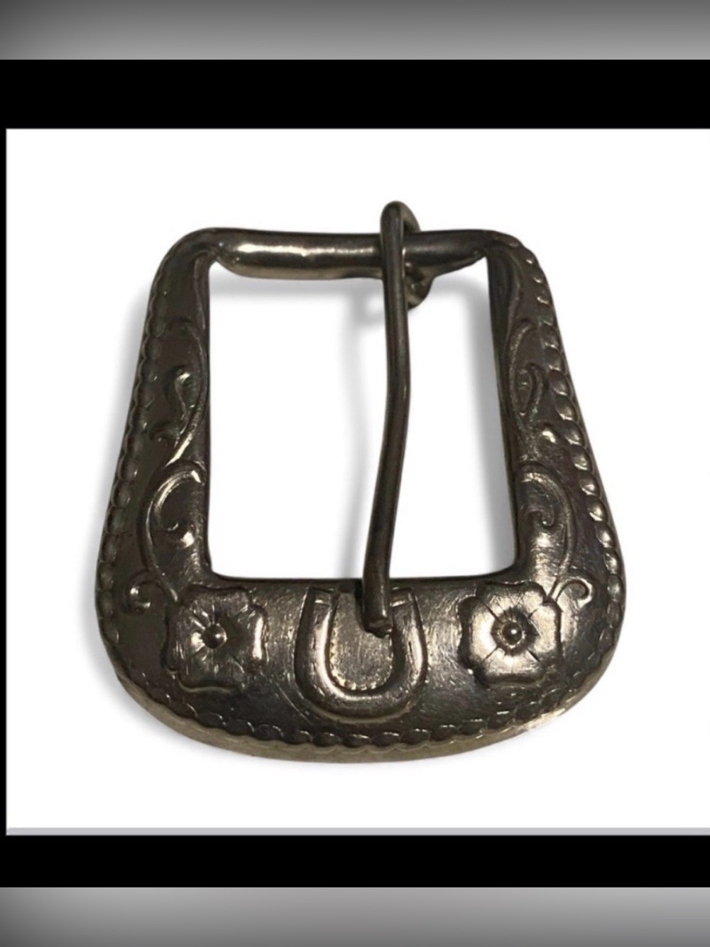 Vintage Western Equestrian Horseshoe Flowers Buckle #7494